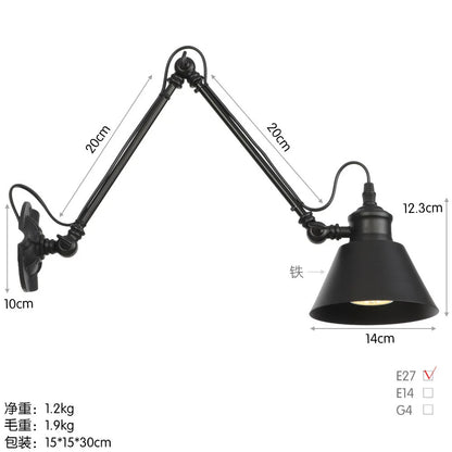 Nordic simple long black wall light Industrial Pole Swing Arm vintage Reading wall lamp