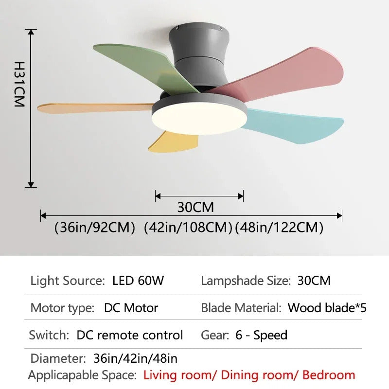 Nordic colorful Ceiling fan light Modern Children bedroom Indoor Ceiling fan lamp
