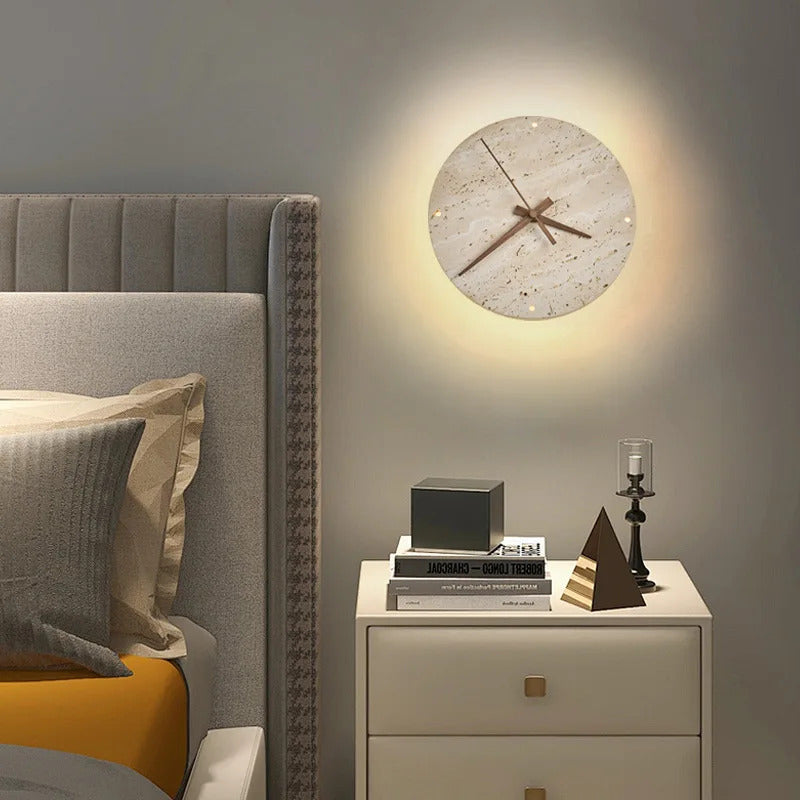 Creative Cave Stone Clock Wall Lamp Wabi Sabi Background Wall Light sconce