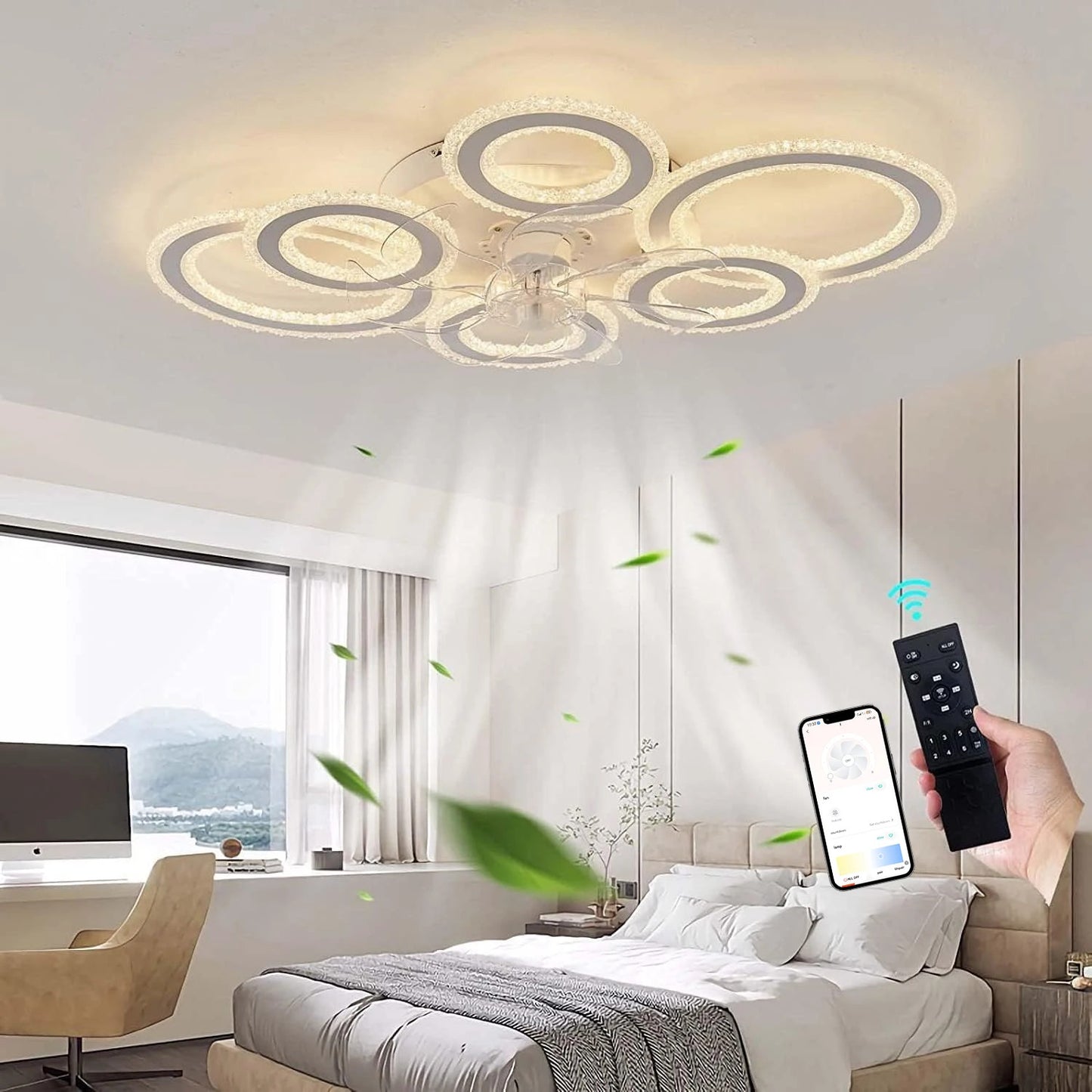 living room ceiling fan light Nordic LED remote control living room cooling fan light