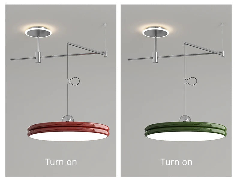 French Flying Saucer Pendant Light Creative Design Extendable Rotating Long Pole Lamp