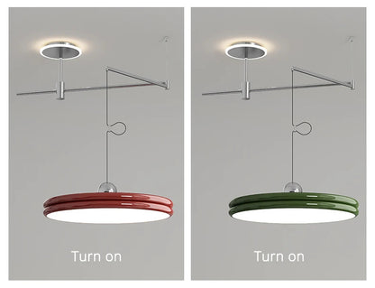 French Flying Saucer Pendant Light Creative Design Extendable Rotating Long Pole Lamp