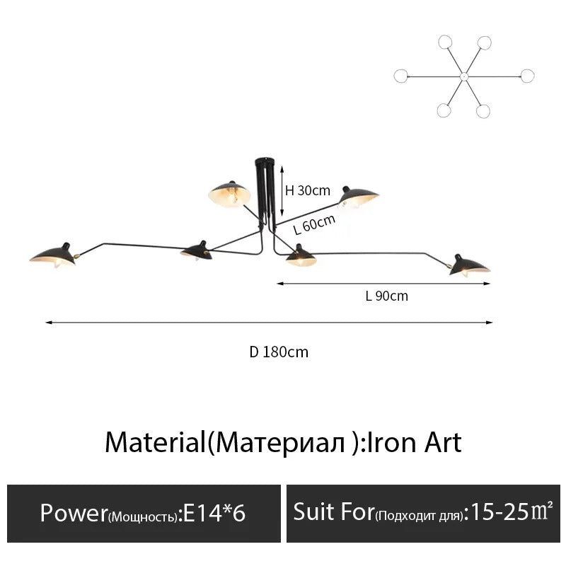 Designer Spider Serge Mouille Ceiling Lamp Black Industrial Ceiling Chandelier