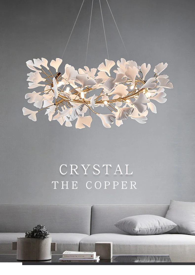 Luxury Ceramic Ginkgo Leaf Chandelier Gold Branches Chandelier