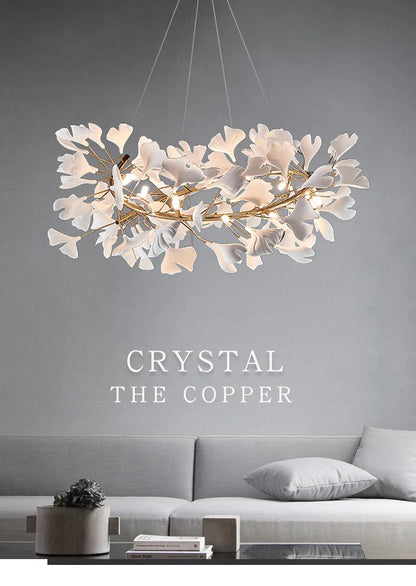 Luxury Ceramic Ginkgo Leaf Chandelier Gold Branches Chandelier