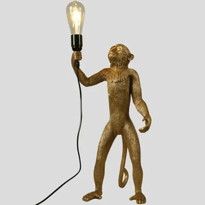 Art creative monkey Pendant lamp White black Resin animal hemp rope wall lamp