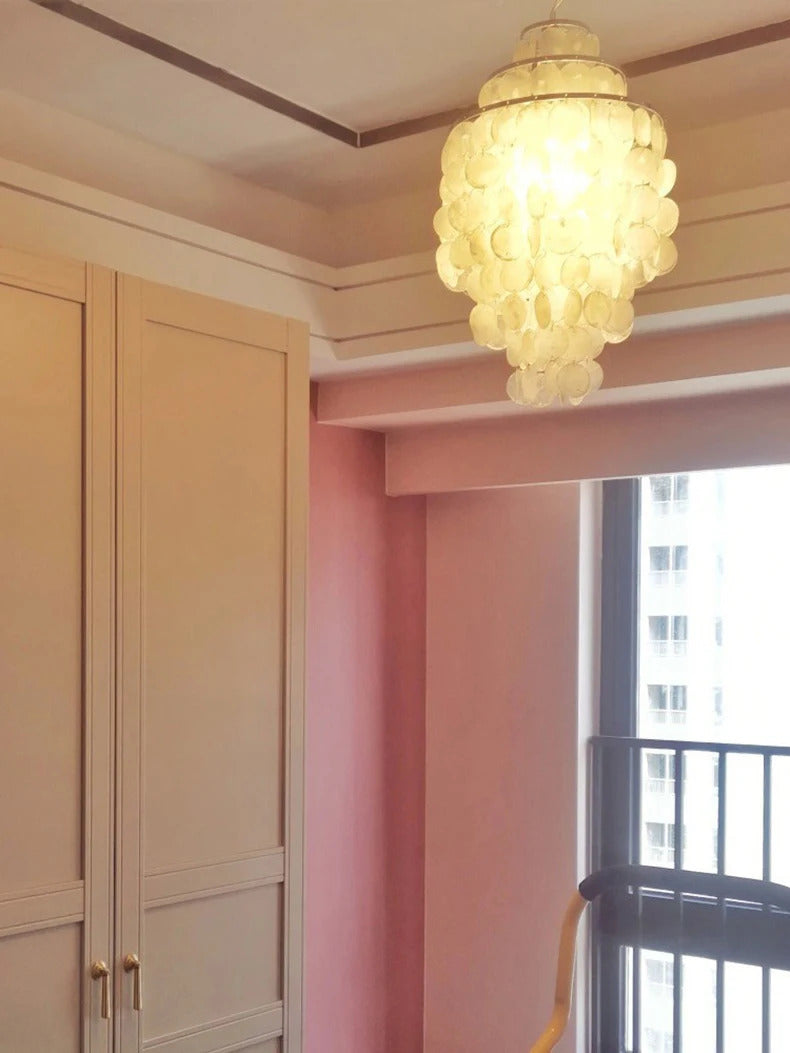 Real Shell Pendant Lights Gold Chrome Metal Romantic Beautiful Hanging Lamp Euphonious Voice E27 For Foyer Bedroom Dining Room