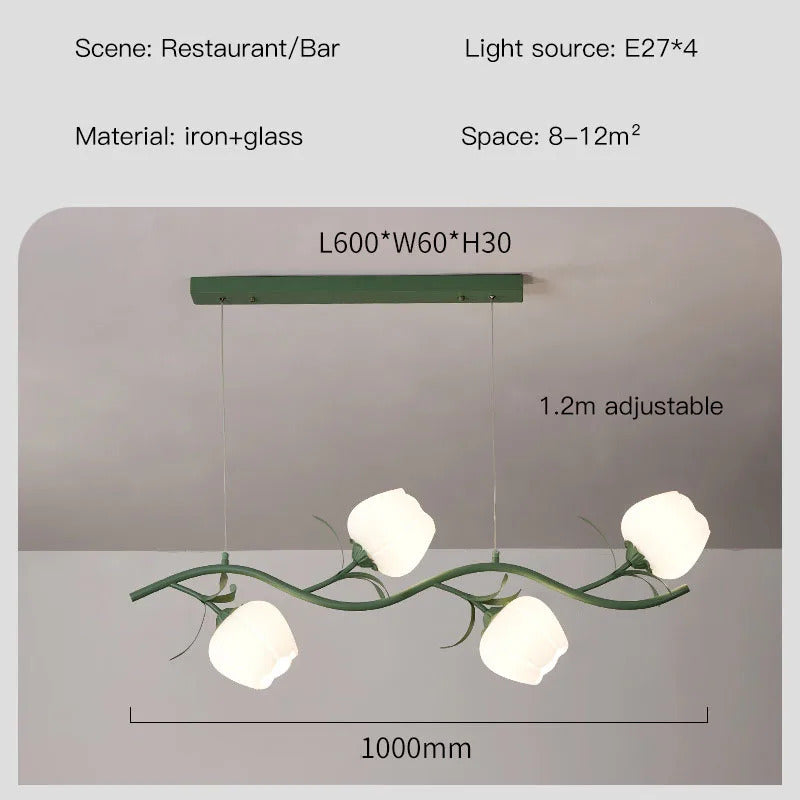 French Rural Flower Pendant Lamp Cream Style Green flower Chandelier