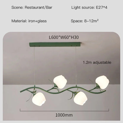 French Rural Flower Pendant Lamp Cream Style Green flower Chandelier
