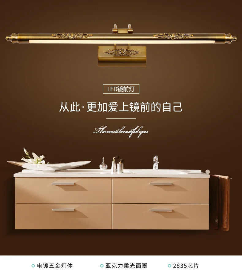 Europe Retro LED Mirror wall lamp Luxury gold bathroom cabinet mirror Headlight