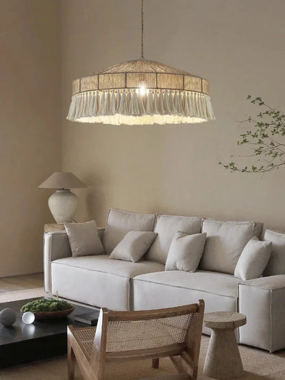 Wabi Sabi Style Retro Living Room Hemp Rope Pendant Light Bohemian Tassel Pendant Lamp