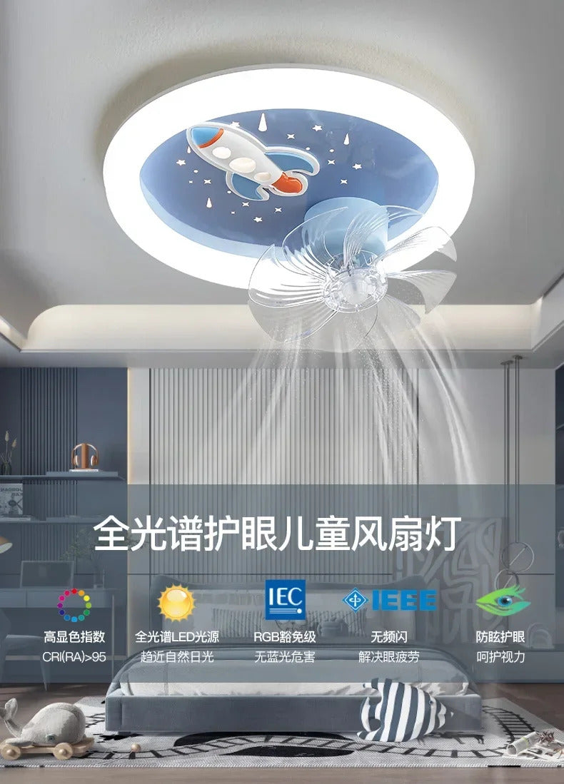 Modern Kids Room Ceiling Fan Light Cartoon Moon Astronaut children bedroom hanging Light