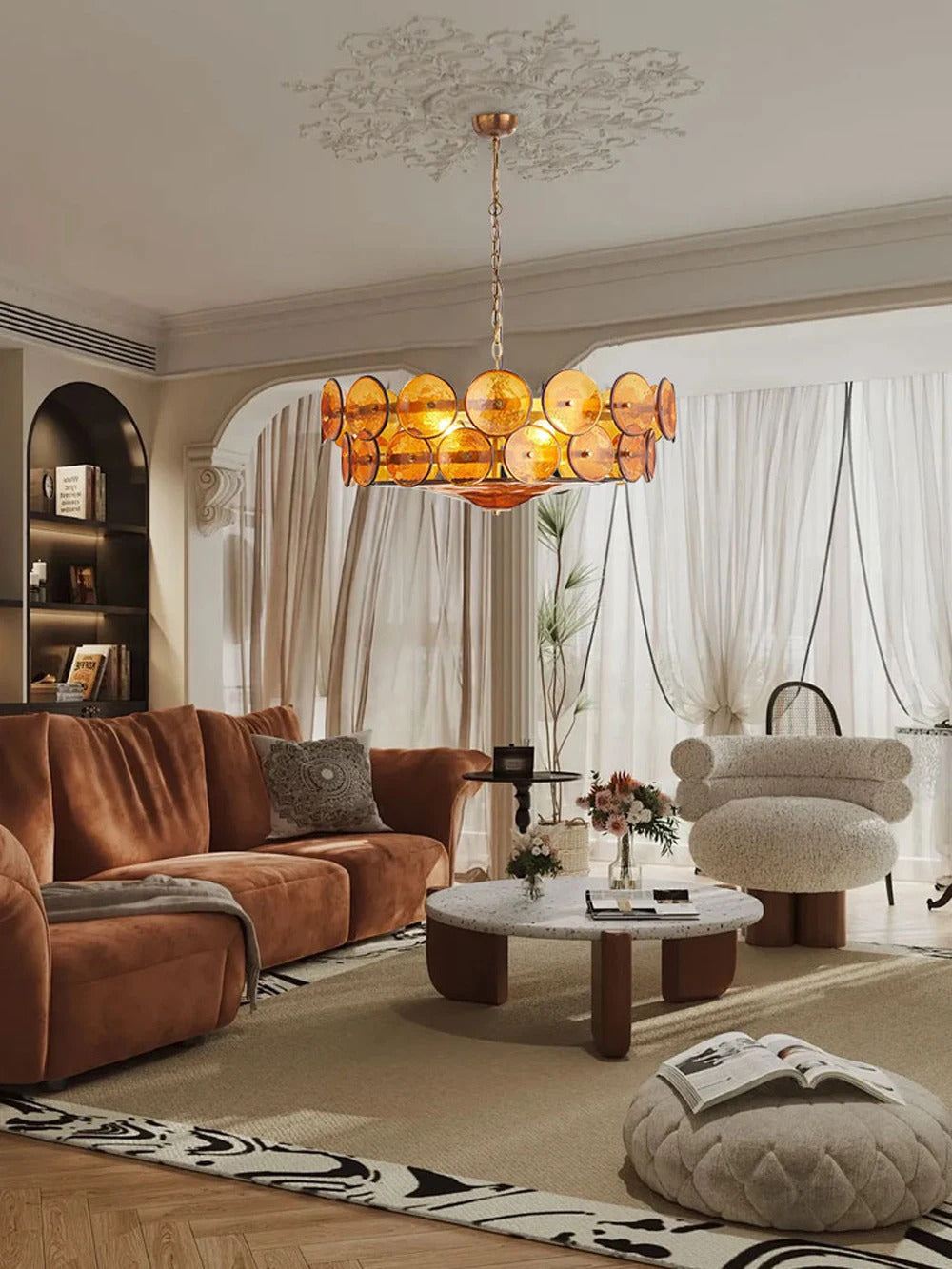 Lorenzo Chandelier Vintage French Living Room Hanging Lamp Orange Chandelier