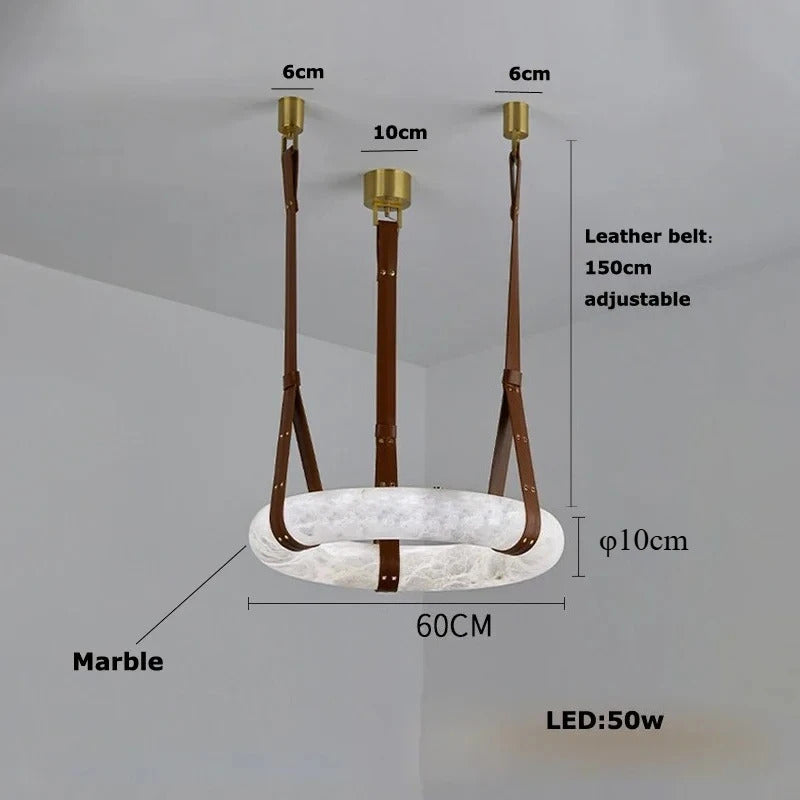 Hot selling high-end living room main light, round all copper leather pendant light, Spanish marble pendant light