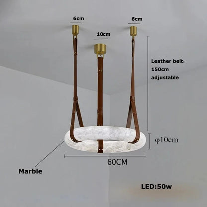 Hot selling high-end living room main light, round all copper leather pendant light, Spanish marble pendant light