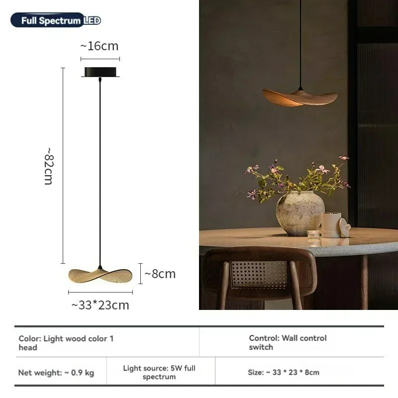 Japanese Lotus Leaf Chandelier Wabi Sabi Solid Wood Hanging Lamp