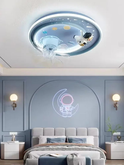 Modern Kids Room Ceiling Fan Light Cartoon Moon Astronaut children bedroom hanging Light