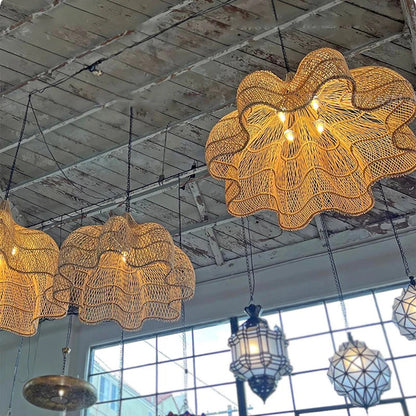 Wabi Sabi Rattan Pendant Lamp Modern Living Room Wicker Pendant Lamp