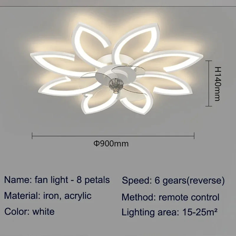 Petals LED Ceiling Fans With Light Bedroom Remote Control 220V Light Fixture
