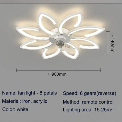 Petals LED Ceiling Fans With Light Bedroom Remote Control 220V Light Fixture
