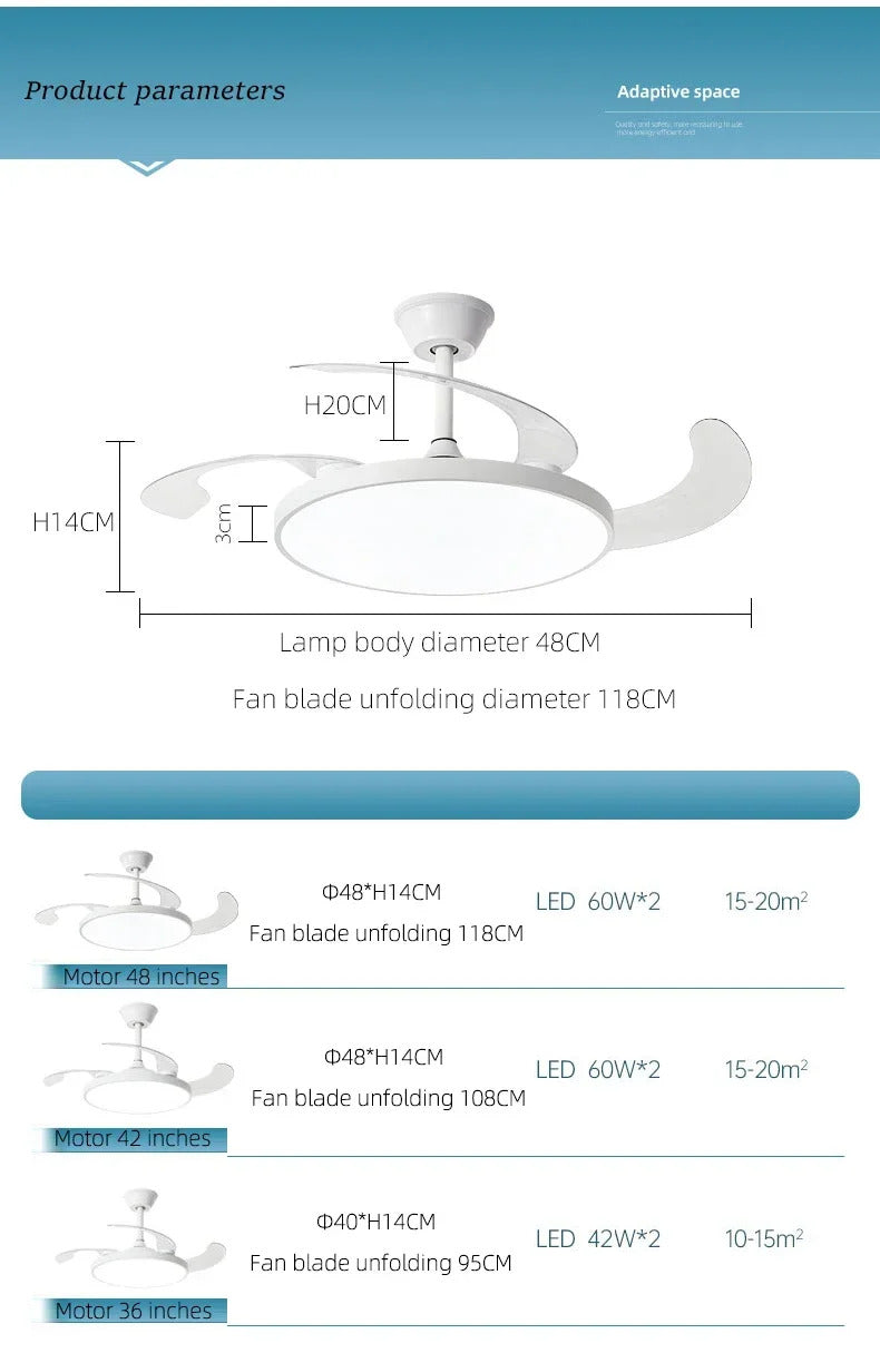 Ceiling Fan With Light Modern Remote Smart Invisible Ceiling Fan Bedroom Lamp