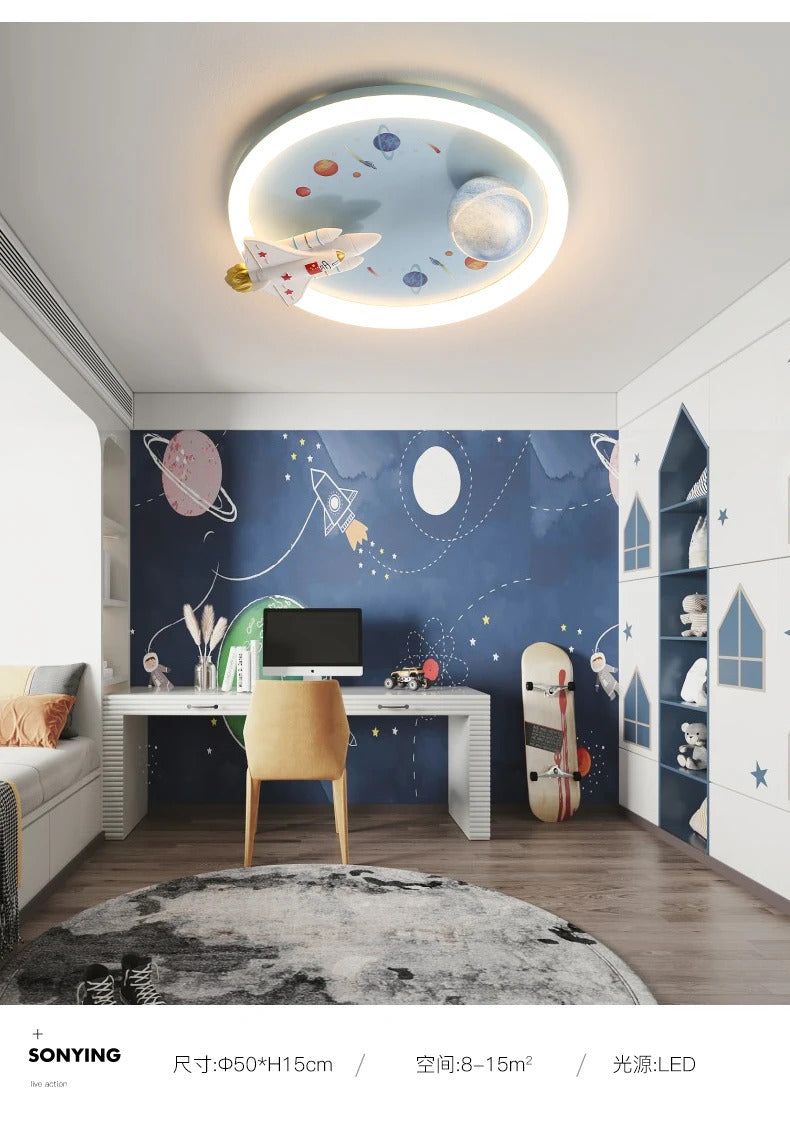 Modern Kids Room Ceiling Fan Light Cartoon Moon Astronaut children bedroom hanging Light