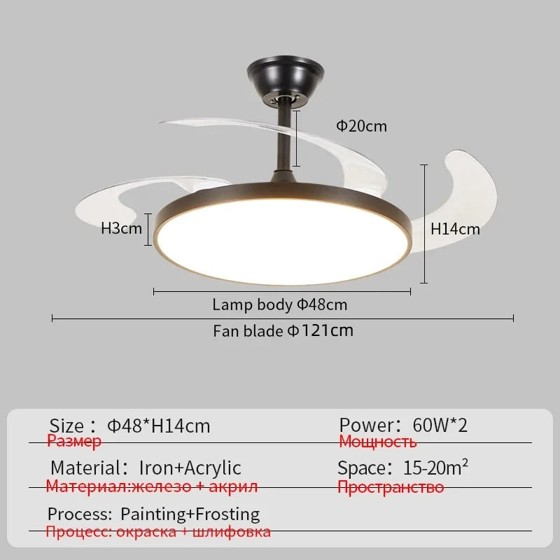 Ceiling Fan With Light Modern Remote Smart Invisible Ceiling Fan Bedroom Lamp