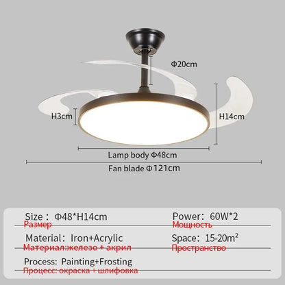 Ceiling Fan With Light Modern Remote Smart Invisible Ceiling Fan Bedroom Lamp