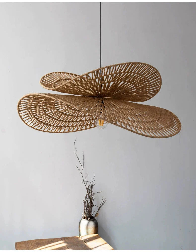 Wabi Sabi Rattan Chandelier Retro LED Weaving Pendant Lamp