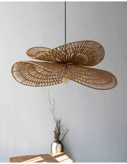 Wabi Sabi Rattan Chandelier Retro LED Weaving Pendant Lamp
