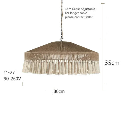 Wabi Sabi Style Retro Living Room Hemp Rope Pendant Light Bohemian Tassel Pendant Lamp