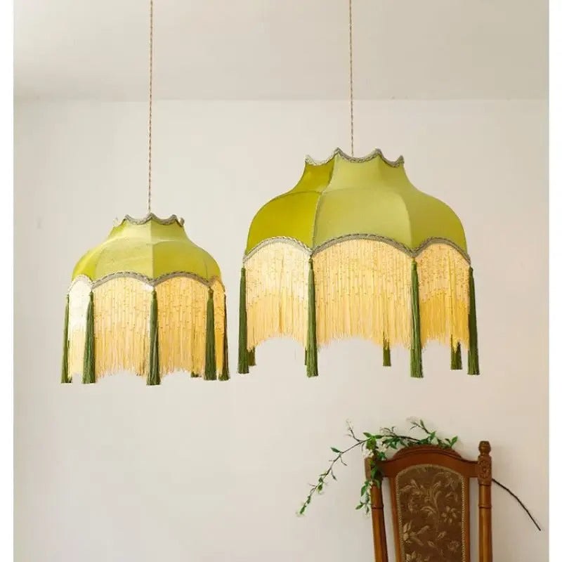 French Green Tassel Dining Room Chandeliers Retro Tassel pendant lamp