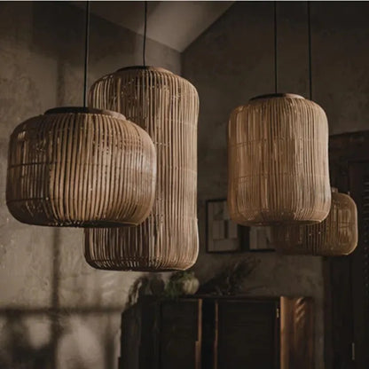 Rattan pendant light vintage Wabi-sabi Lights