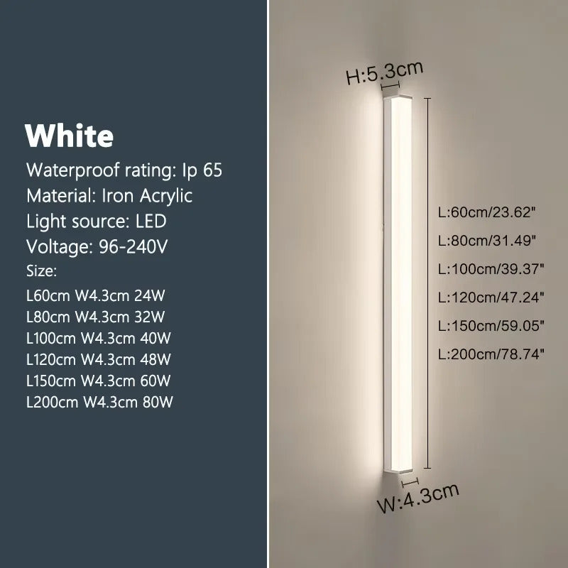 Modern Waterproof Outdoor Long Strip Wall Light
