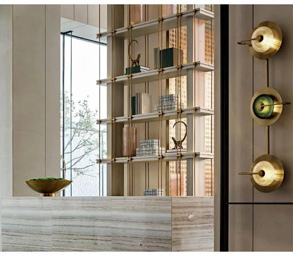 Nordic Retro round glass wall lamp Modern luxury metal plate Green Crystal wall light