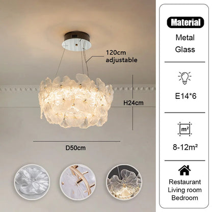 Modern Luxury Lotus Leaf Glass Chandelier Luxury Crystal Pendant Light