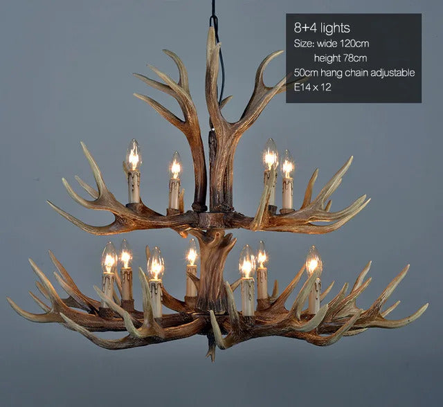 Retro Antler Chandelier Lighting Resin Deer Horn Pendant Lamp