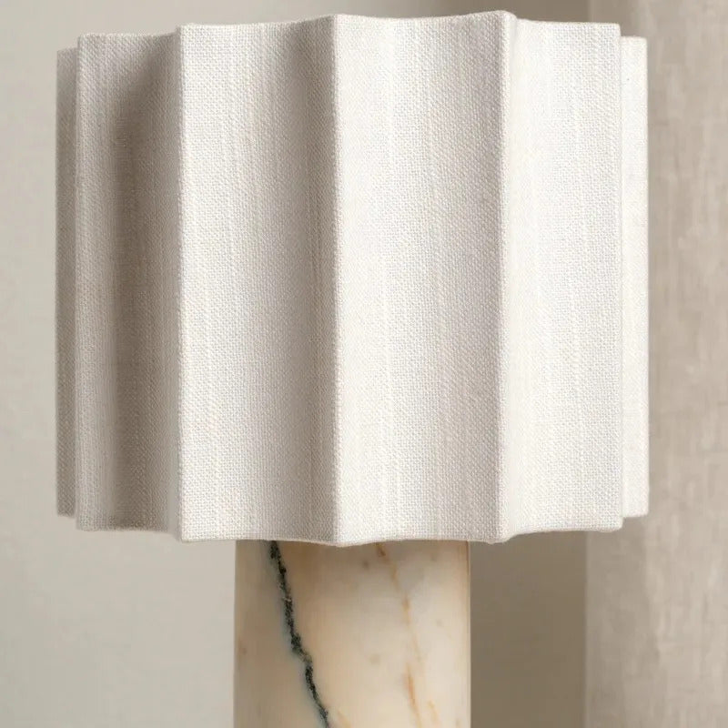 Moden Cylindrical Marble LED Table Lamps White Pleated Fabric Lampshade Living Room Bedroom Study Restaurant Reading Desk Lights
