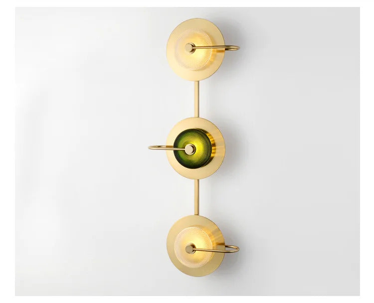 Nordic Retro round glass wall lamp Modern luxury metal plate Green Crystal wall light