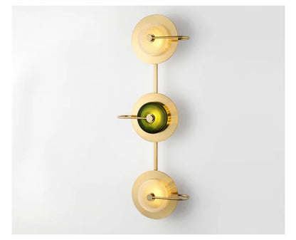 Nordic Retro round glass wall lamp Modern luxury metal plate Green Crystal wall light