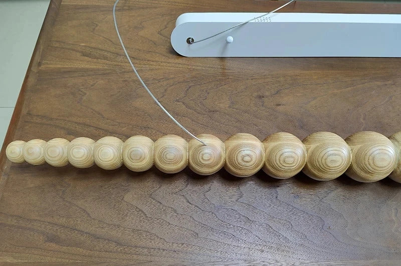 Wooden Beads Long Linear LED Pendant Lights Wabi Sabi wood walnut wood Hanging chandeliers