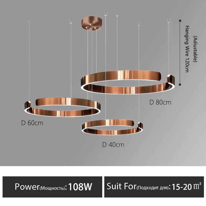 Nordic Led Ring Chandelier Modern Design Rose Gold Black White and Gold Lamp