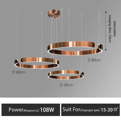 Nordic Led Ring Chandelier Modern Design Rose Gold Black White and Gold Lamp