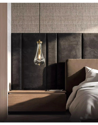 Luxury All Copper LED Pendant Light Modern Water drop Glass chandelier