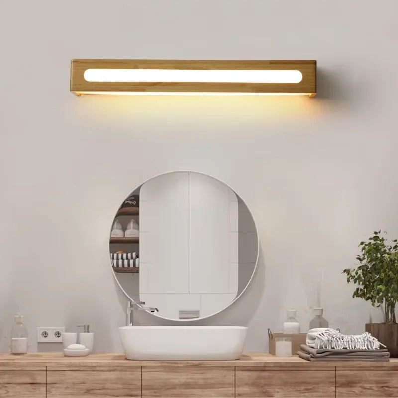Modern Bathroom Mirror Wall Lamps Nordic Solid Wooden Linear LED Sconce light