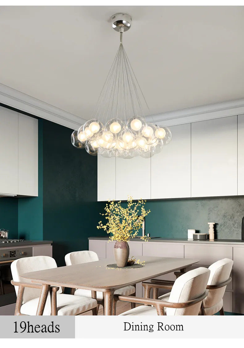 Nordic LED Bubble Lamp Chandelier Modern Clear Glass Ball Suspension Lamp