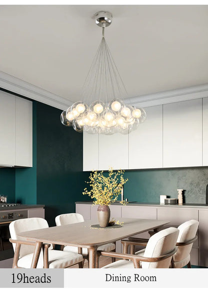 Nordic LED Bubble Lamp Chandelier Modern Clear Glass Ball Suspension Lamp