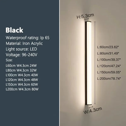 Modern Waterproof Outdoor Long Strip Wall Light