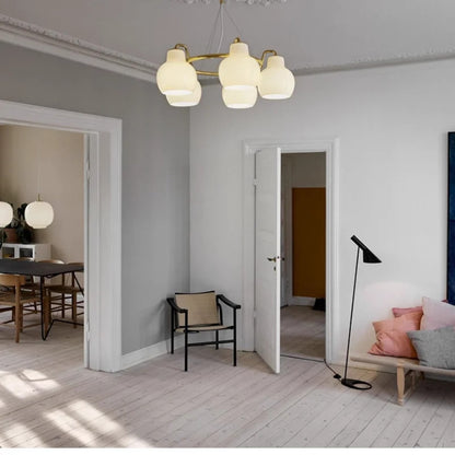 French vintage Cream Glass chandelier Nordic ring Calabash pear pendant lamp