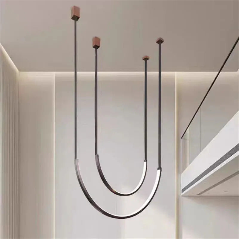 Nordic U-shaped Line Pendant Light LED Long Leather Hanging Lamp